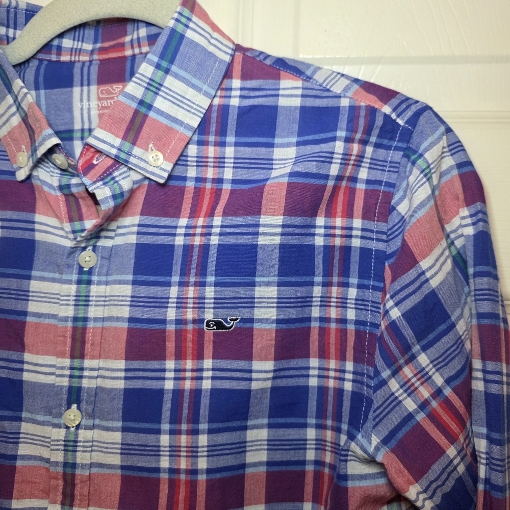 Vineyard Vines Boys Size Large Cotton Madras Plaid Button Up Shirt - Picture 2 of 10